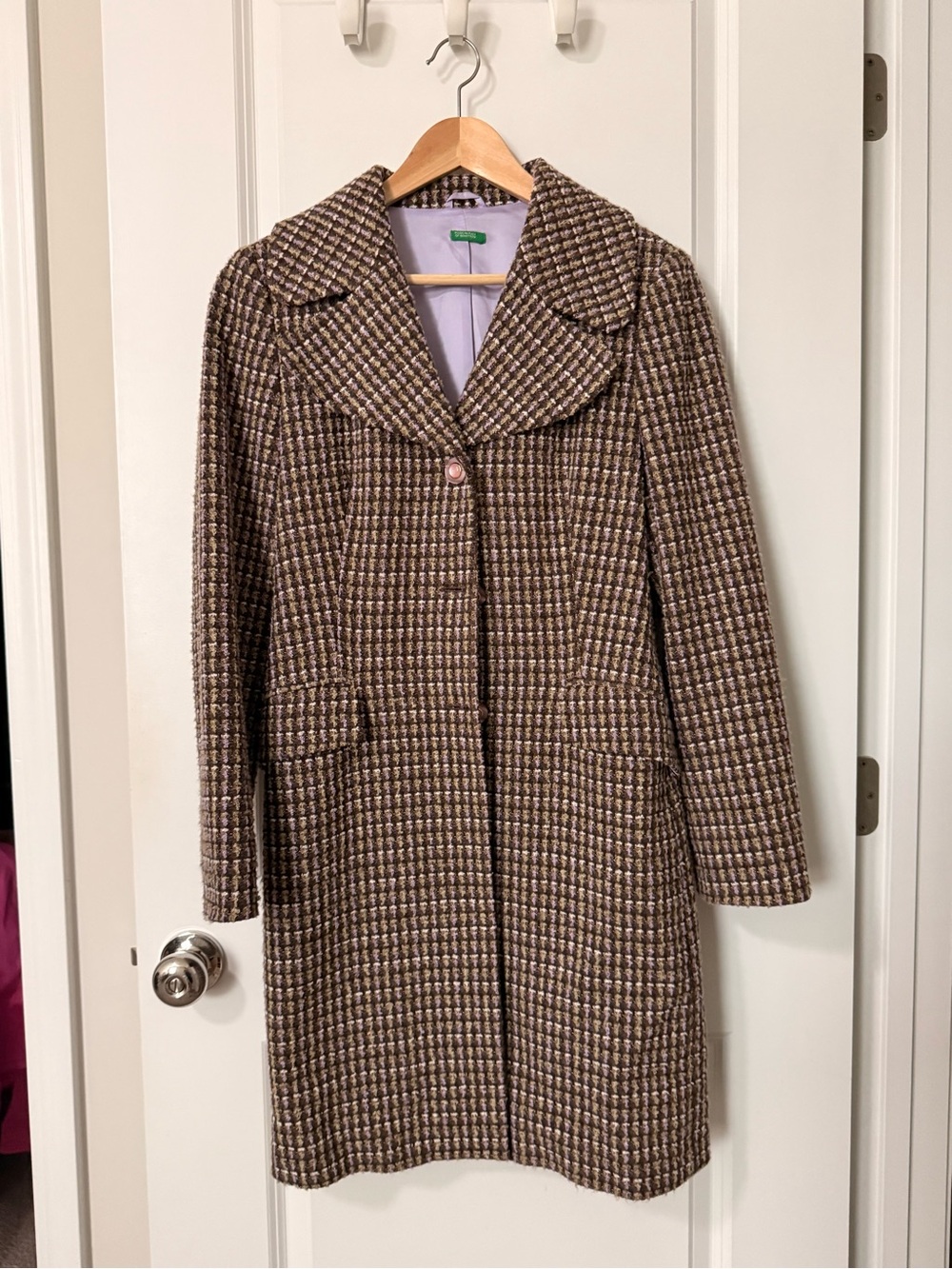 United Colors Of Benetton Brown Houndstooth Wool-Blend Pea Coat